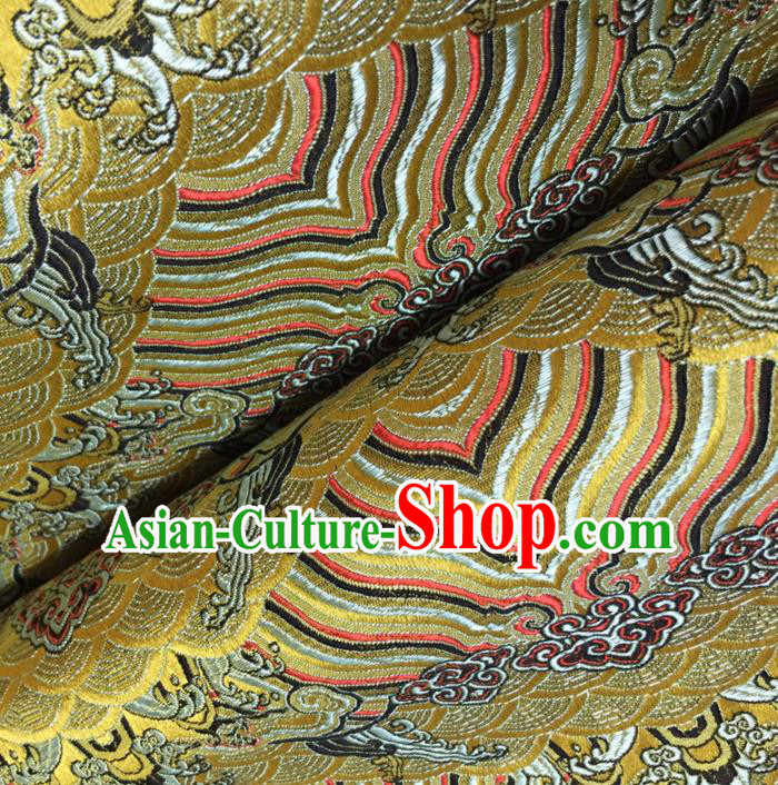 Chinese Traditional Sea Wave Pattern Design Golden Brocade Fabric Asian Silk Fabric Chinese Fabric Material