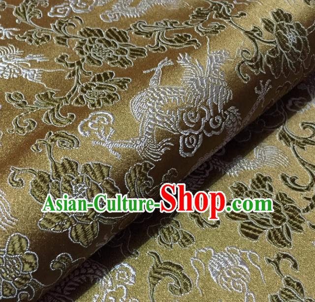 Chinese Traditional Dragon Peony Pattern Design Olive Green Brocade Fabric Asian Silk Fabric Chinese Fabric Material