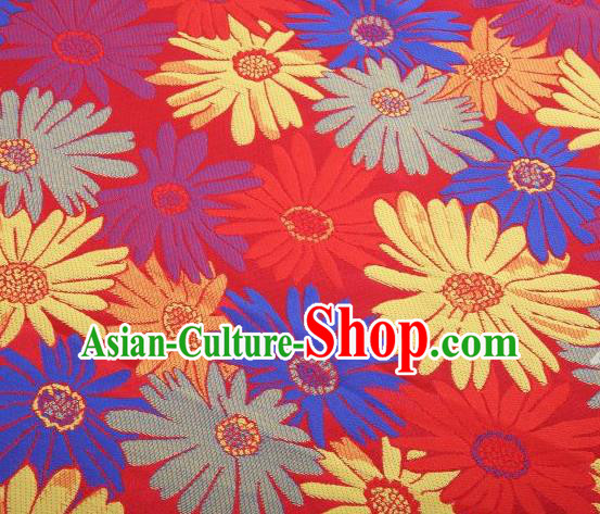 Chinese Classical Sunflowers Pattern Design Red Brocade Traditional Hanfu Silk Fabric Tang Suit Fabric Material