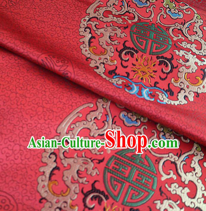 Chinese Traditional Auspicious Pattern Design Red Brocade Fabric Asian Silk Fabric Chinese Fabric Material