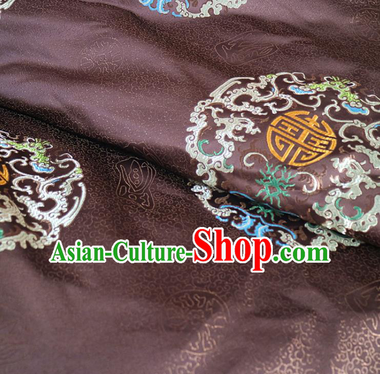 Chinese Traditional Auspicious Pattern Design Brown Brocade Fabric Asian Silk Fabric Chinese Fabric Material