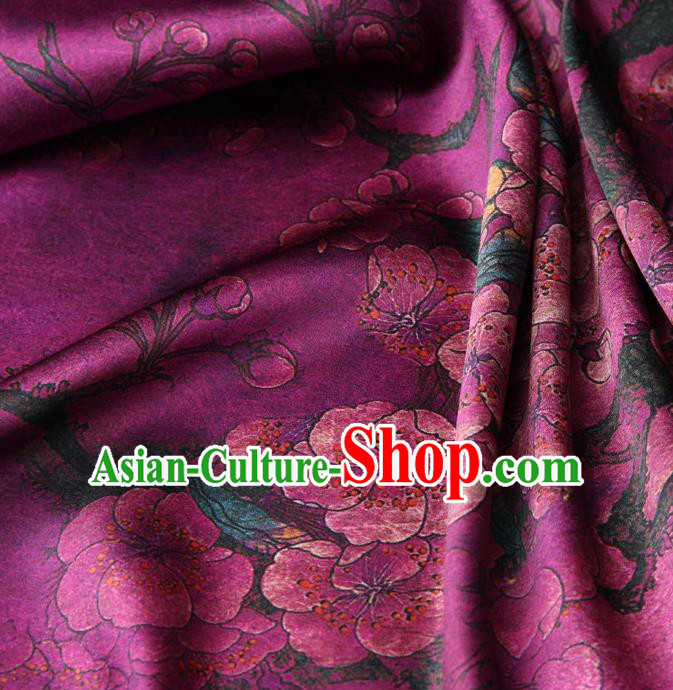 Chinese Traditional Peach Flowers Pattern Design Purple Satin Watered Gauze Brocade Fabric Asian Silk Fabric Material