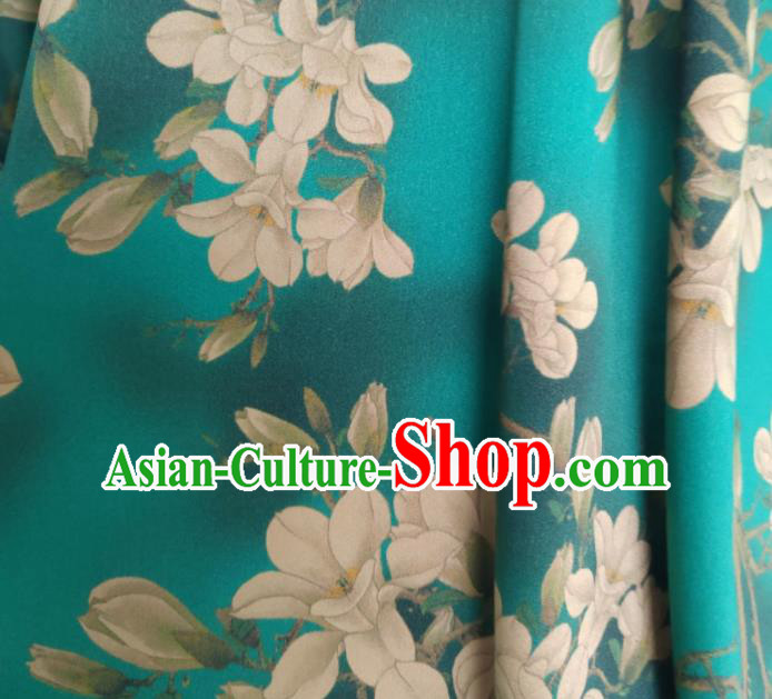 Chinese Traditional Magnolia Pattern Design Green Satin Watered Gauze Brocade Fabric Asian Silk Fabric Material