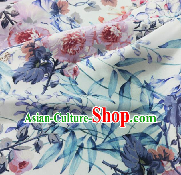 Chinese Traditional Peony Pattern Design White Satin Watered Gauze Brocade Fabric Asian Silk Fabric Material
