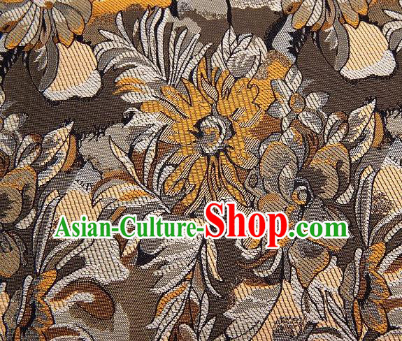 Chinese Classical Flowers Pattern Design Brown Brocade Traditional Hanfu Silk Fabric Tang Suit Fabric Material
