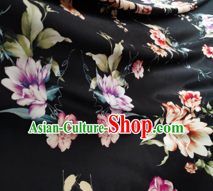 Chinese Traditional Pattern Design Black Satin Watered Gauze Brocade Fabric Asian Silk Fabric Material