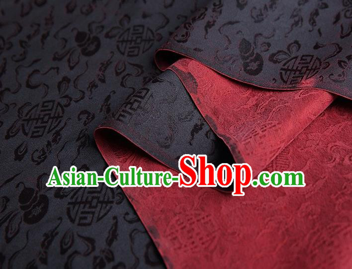 Chinese Traditional Cucurbit Pattern Design Black Satin Watered Gauze Brocade Fabric Asian Silk Fabric Material