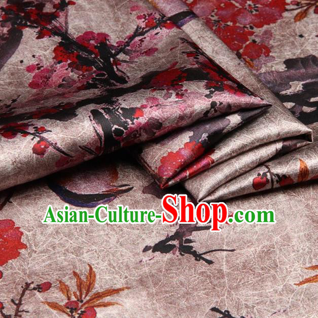 Chinese Traditional Wintersweet Pattern Design Satin Watered Gauze Brocade Fabric Asian Silk Fabric Material