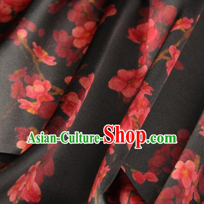 Chinese Traditional Wintersweet Pattern Design Black Satin Watered Gauze Brocade Fabric Asian Silk Fabric Material