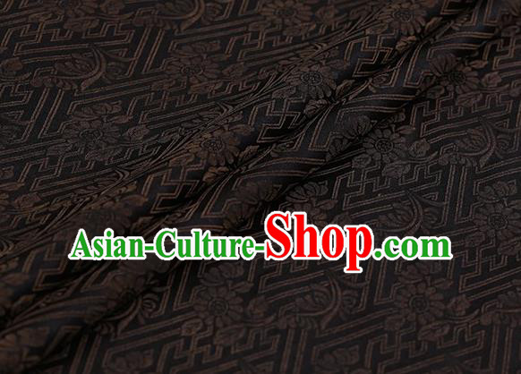 Chinese Traditional Chrysanthemum Pattern Design Brown Satin Watered Gauze Brocade Fabric Asian Silk Fabric Material