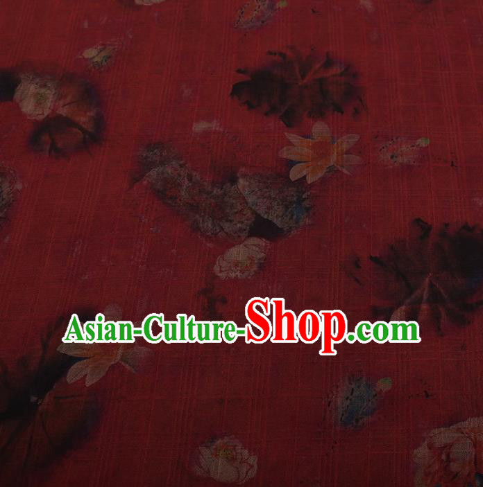 Traditional Chinese Satin Classical Lotus Pattern Design Red Watered Gauze Brocade Fabric Asian Silk Fabric Material
