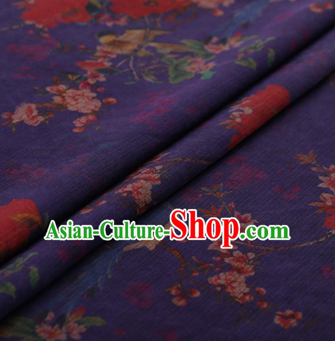 Traditional Chinese Satin Classical Peach Flowers Pattern Design Purple Watered Gauze Brocade Fabric Asian Silk Fabric Material