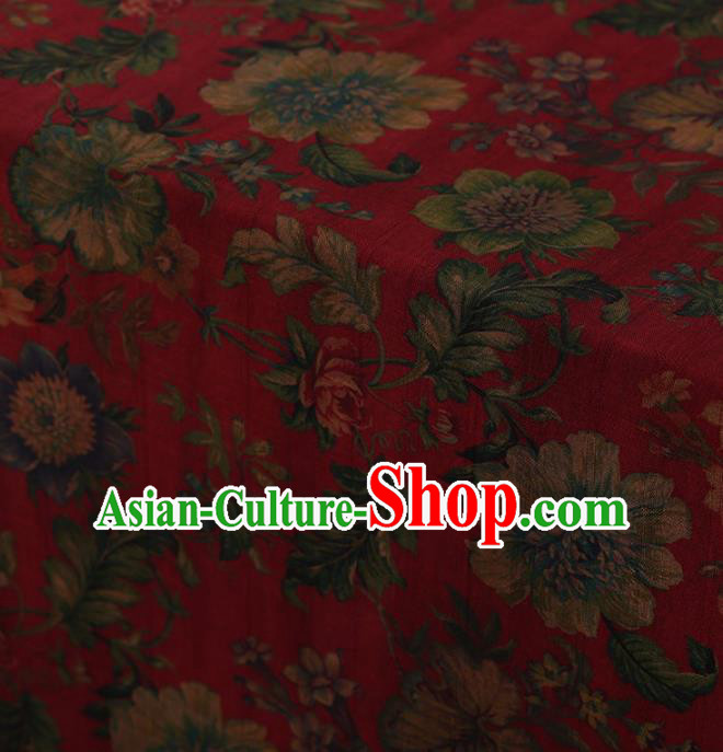 Traditional Chinese Satin Classical Peony Flowers Pattern Design Red Watered Gauze Brocade Fabric Asian Silk Fabric Material