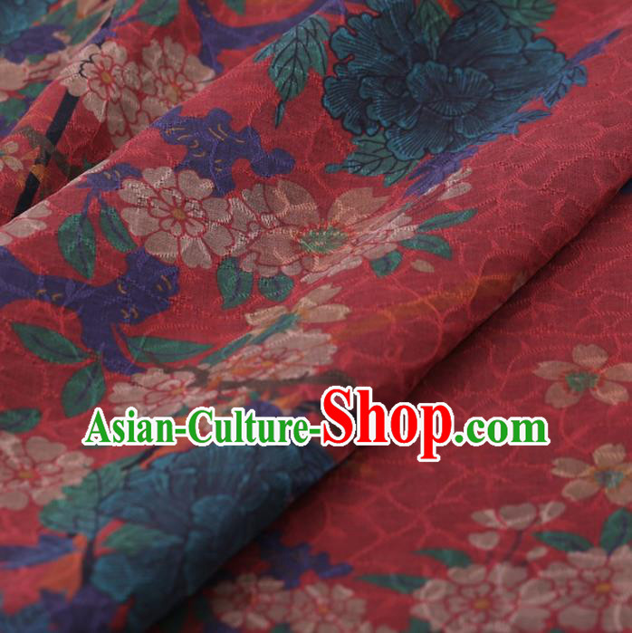 Traditional Chinese Satin Classical Peach Blossom Pattern Design Watermelon Red Watered Gauze Brocade Fabric Asian Silk Fabric Material