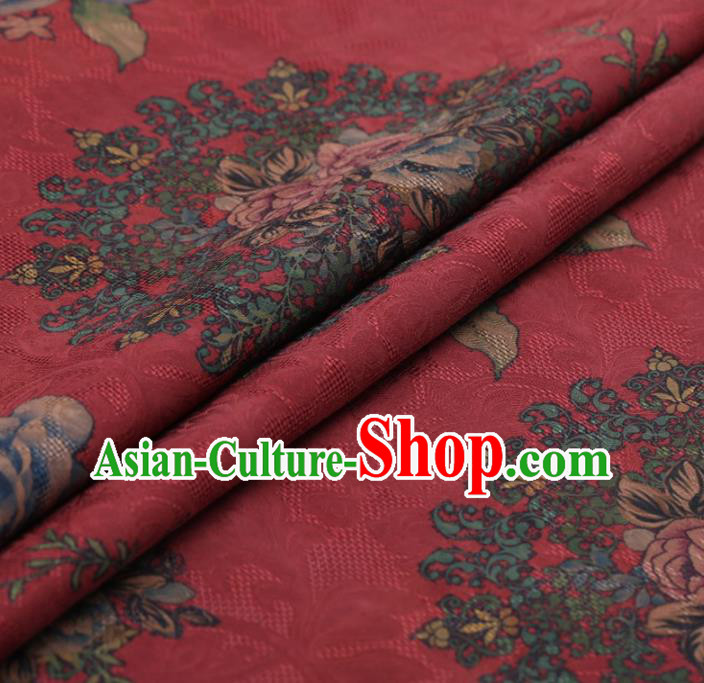Traditional Chinese Satin Classical Roses Pattern Design Red Watered Gauze Brocade Fabric Asian Silk Fabric Material