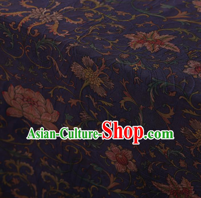Traditional Chinese Satin Classical Lotus Pattern Design Navy Watered Gauze Brocade Fabric Asian Silk Fabric Material