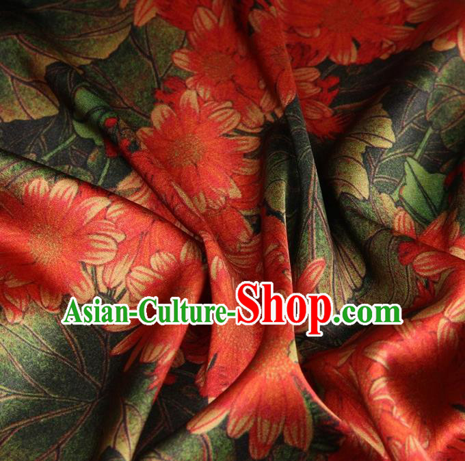 Traditional Chinese Satin Classical Sunflowers Pattern Design Red Watered Gauze Brocade Fabric Asian Silk Fabric Material