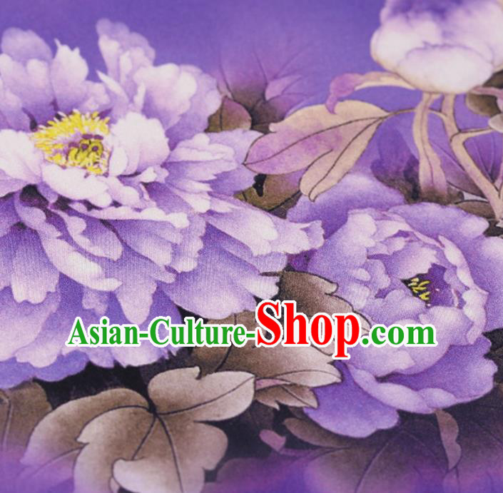 Traditional Chinese Satin Classical Peony Pattern Design Purple Watered Gauze Brocade Fabric Asian Silk Fabric Material