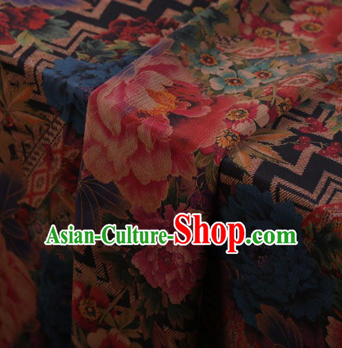 Traditional Chinese Satin Classical Peony Pattern Design Watered Gauze Brocade Fabric Asian Silk Fabric Material