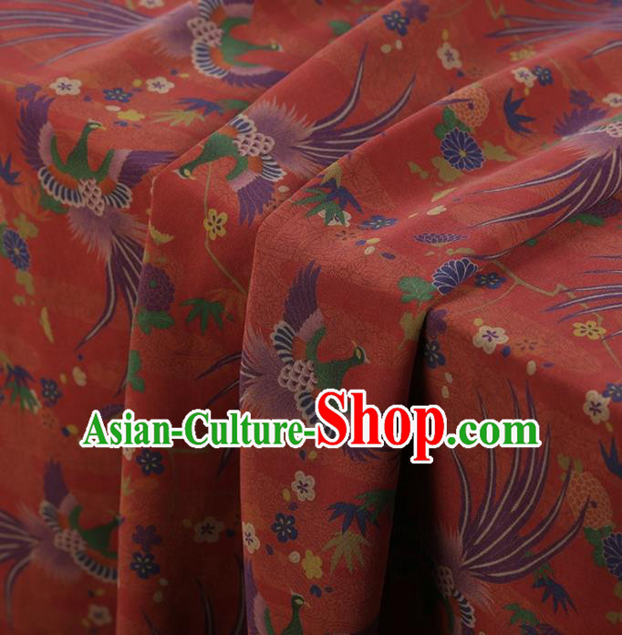 Traditional Chinese Classical Phoenix Pattern Design Red Satin Watered Gauze Brocade Fabric Asian Silk Fabric Material