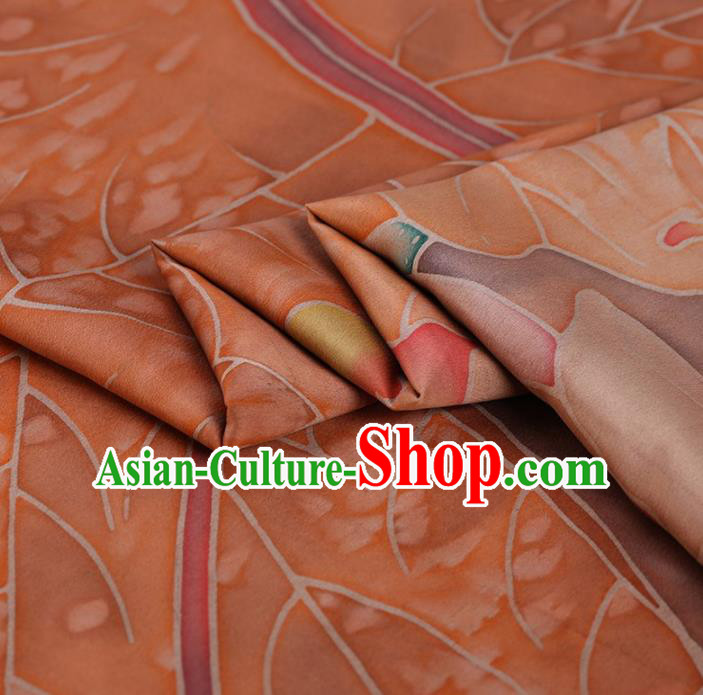 Traditional Chinese Classical Lotus Pattern Design Orange Satin Watered Gauze Brocade Fabric Asian Silk Fabric Material