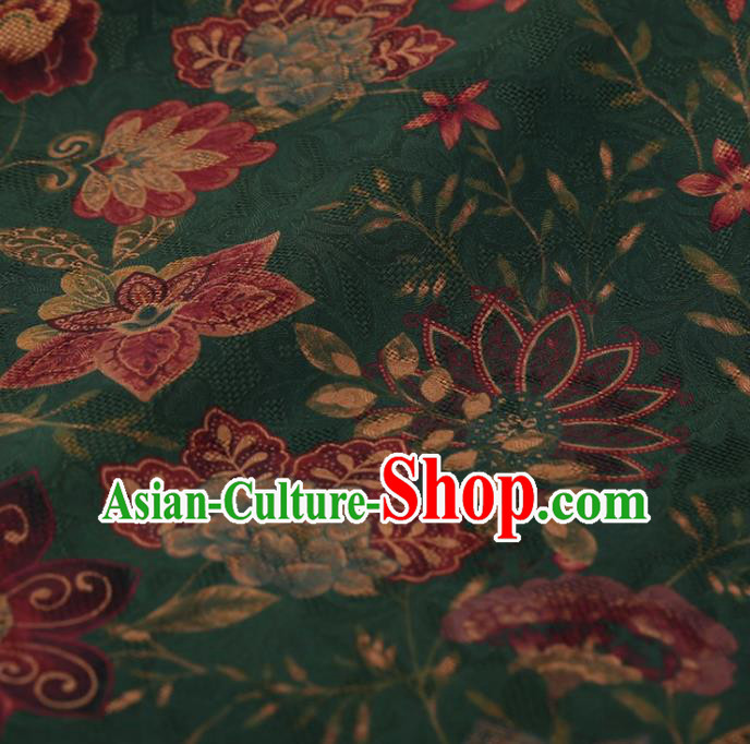 Traditional Chinese Satin Classical Flower Pattern Design Green Watered Gauze Brocade Fabric Asian Silk Fabric Material