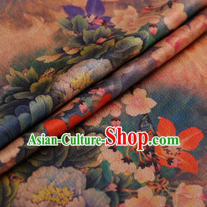Traditional Chinese Classical Peony Lotus Pattern Design Satin Watered Gauze Brocade Fabric Asian Silk Fabric Material
