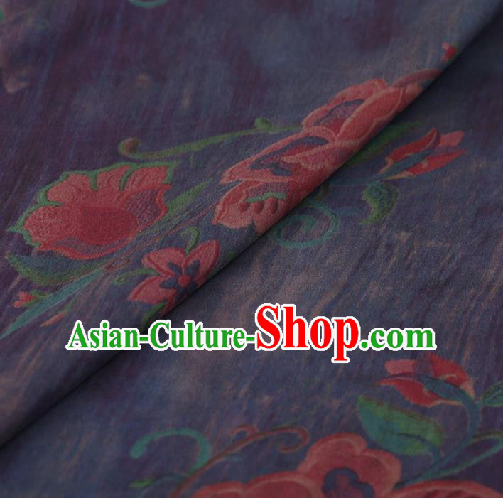Chinese Traditional Embroidered Peony Pattern Design Purple Satin Watered Gauze Brocade Fabric Asian Silk Fabric Material