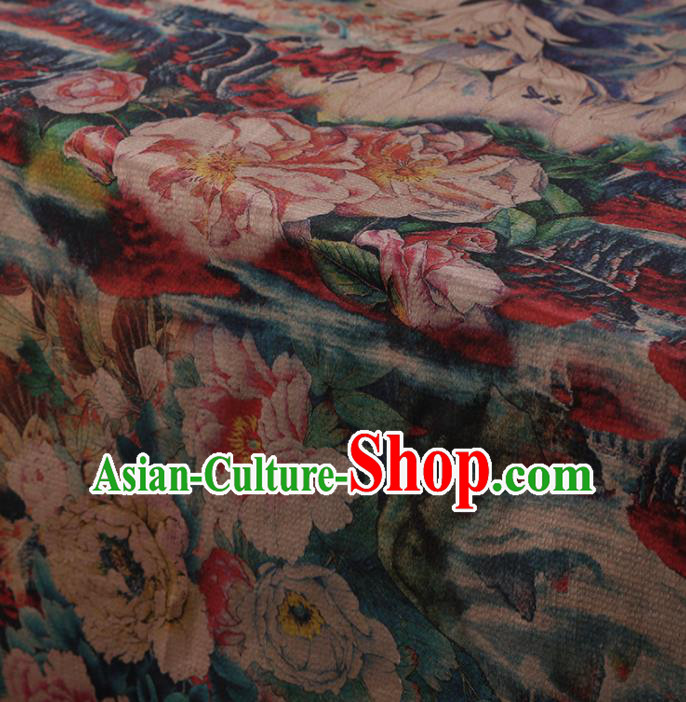 Chinese Traditional Peony Pattern Design Colorful Satin Watered Gauze Brocade Fabric Asian Silk Fabric Material