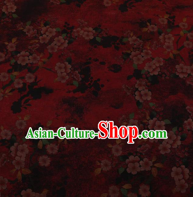 Traditional Chinese Classical Peach Flowers Pattern Design Red Satin Watered Gauze Brocade Fabric Asian Silk Fabric Material