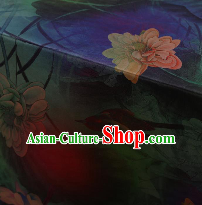 Traditional Chinese Classical Lotus Bird Pattern Design Satin Watered Gauze Brocade Fabric Asian Silk Fabric Material