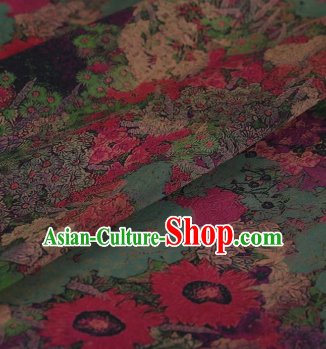 Traditional Chinese Classical Sunflowers Pattern Design Green Satin Watered Gauze Brocade Fabric Asian Silk Fabric Material