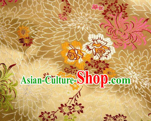 Chinese Classical Plum Orchid Bamboo Chrysanthemum Pattern Design Golden Brocade Asian Traditional Hanfu Silk Fabric Tang Suit Fabric Material