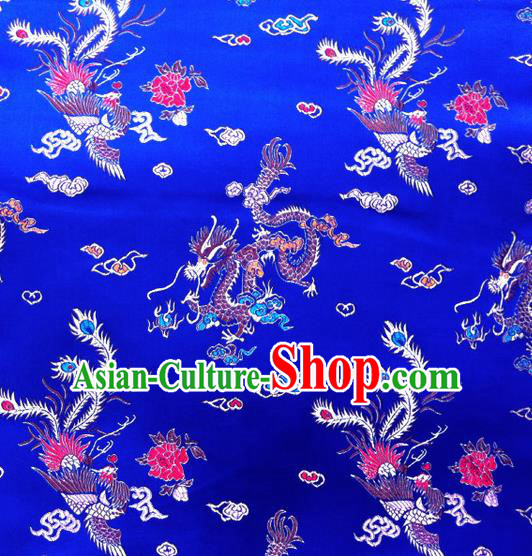 Chinese Classical Dragon Phoenix Pattern Design Royalblue Brocade Asian Traditional Hanfu Silk Fabric Tang Suit Fabric Material