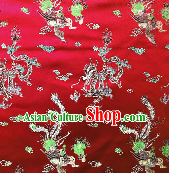 Chinese Classical Dragon Phoenix Pattern Design Purplish Red Brocade Asian Traditional Hanfu Silk Fabric Tang Suit Fabric Material