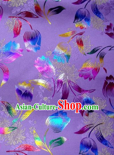 Chinese Classical Gilding Tulip Pattern Design Purple Brocade Asian Traditional Hanfu Silk Fabric Tang Suit Fabric Material