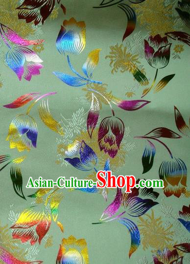 Chinese Classical Gilding Tulip Pattern Design Green Brocade Asian Traditional Hanfu Silk Fabric Tang Suit Fabric Material