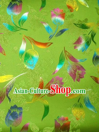 Chinese Classical Gilding Tulip Pattern Design Light Green Brocade Asian Traditional Hanfu Silk Fabric Tang Suit Fabric Material