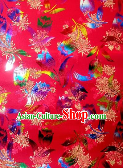 Chinese Classical Gilding Tulip Pattern Design Rosy Brocade Asian Traditional Hanfu Silk Fabric Tang Suit Fabric Material