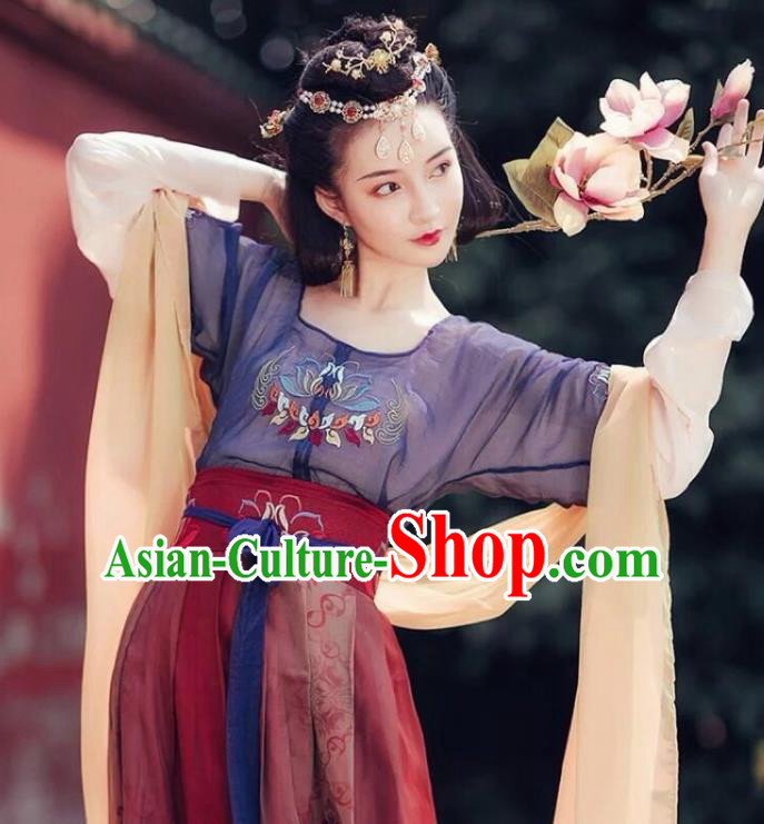 Traditional Chinese Tang Dynasty Court Dance Embroidered Hanfu Dress Ancient Drama Imperial Consort Historical Costume for Women