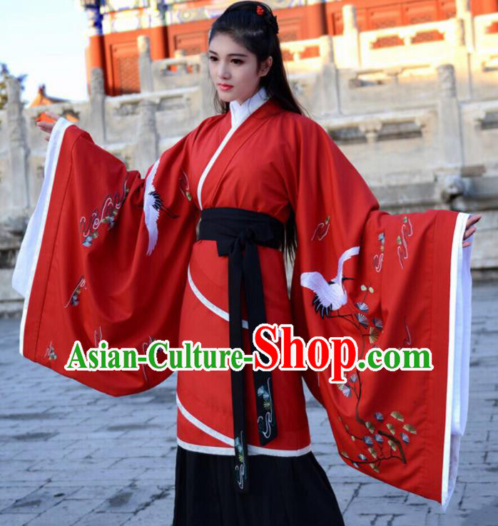Traditional Chinese Han Dynasty Wedding Embroidered Red Hanfu Dress Ancient Drama Court Princess Historical Costume for Women