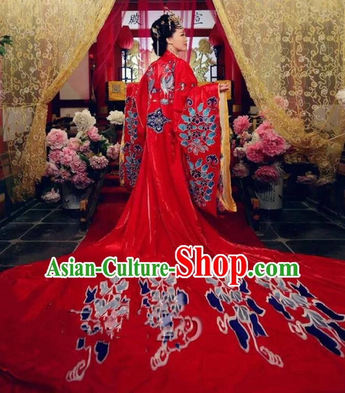 Traditional Chinese Song Dynasty Empress Wedding Embroidered Red Hanfu Dress Ancient Drama Court Queen Historical Costume for Women