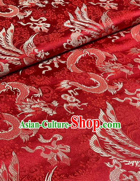 Chinese Classical Auspicious Dragon Pattern Design Red Brocade Asian Traditional Hanfu Silk Fabric Tang Suit Fabric Material