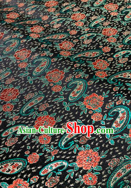 Chinese Classical Peony Pipa Pattern Design Black Brocade Drapery Asian Traditional Cheongsam Silk Fabric Tang Suit Fabric Material