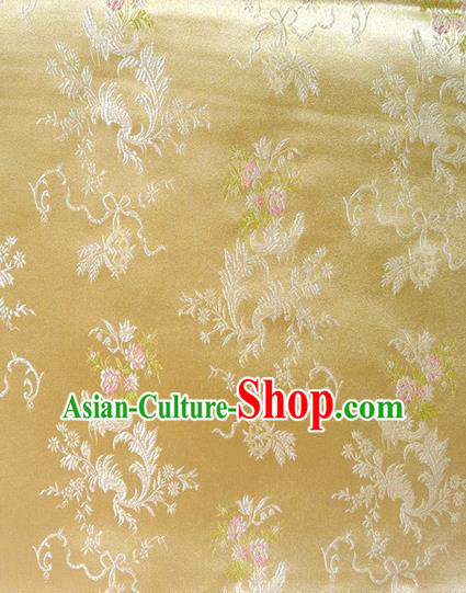 Chinese Classical Ribbon Chrysanthemum Pattern Design Golden Brocade Asian Traditional Hanfu Silk Fabric Tang Suit Fabric Material