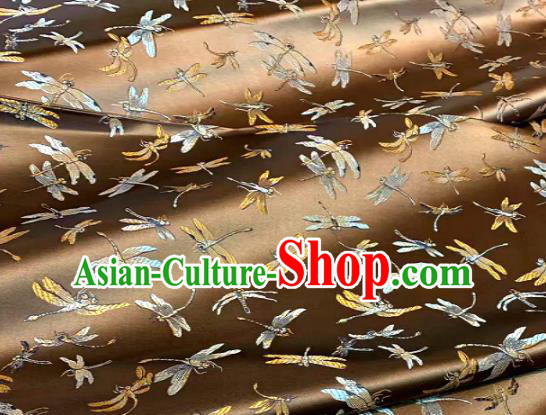 Chinese Classical Dragonfly Pattern Design Bronze Brocade Drapery Asian Traditional Tang Suit Silk Fabric Material