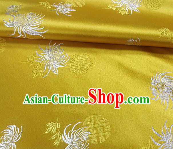 Traditional Chinese Classical Chrysanthemum Pattern Design Fabric Yellow Brocade Tang Suit Satin Drapery Asian Silk Material