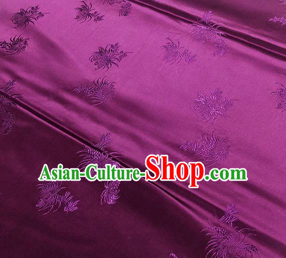Traditional Chinese Classical Chrysanthemum Pattern Design Fabric Purple Brocade Tang Suit Satin Drapery Asian Silk Material