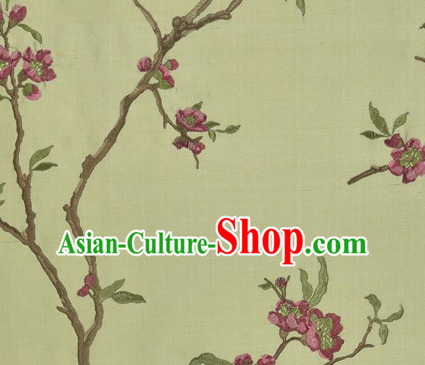 Traditional Chinese Classical Embroidered Plum Blossom Pattern Design Fabric Light Green Brocade Tang Suit Satin Drapery Asian Silk Material