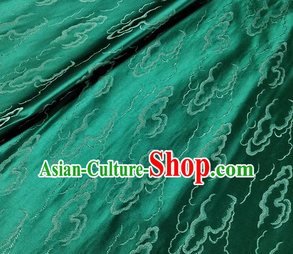 Traditional Chinese Classical Auspicious Clouds Pattern Design Fabric Deep Green Brocade Tang Suit Satin Drapery Asian Silk Material